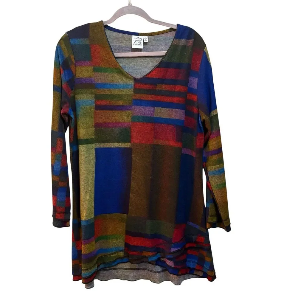 Parsley And Sage Tunic Blouse Womens Large Geometric V Neck Long Sleeve Top